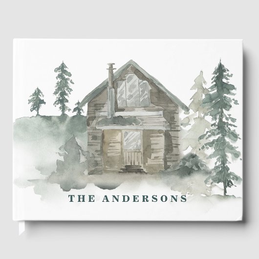 Rustic Cabin Waterverf Forest Green Welkom Gastenboek (Voorkant)