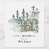 Rustic Cabin Waterverf Forest Green Wijn Etiket (Enkel label)