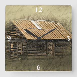 Rustic Cabin  Weathered Briefkaart Square Wal Vierkante Klok