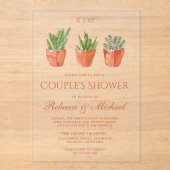 Rustic Cactus Terracotta Pots Couple's Shower Acryl Uitnodigingen (Voorkant)