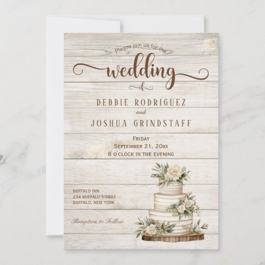 Rustic Cake on Wood Wedding Invitation (Devant)