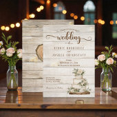 Rustic Cake on Wood Wedding Invitation