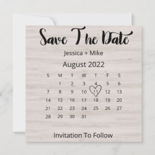Rustic Calendar August Wedding Flat Save the Date