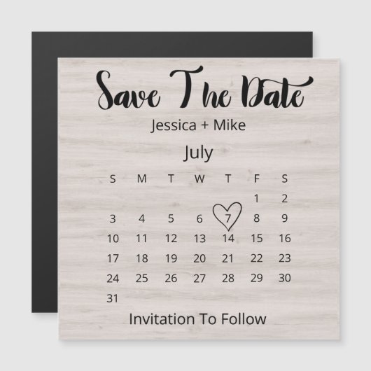 Rustic Calendar bewaart de datum van het huwelijk Magnetische Uitnodiging (Voorkant / Achterkant)