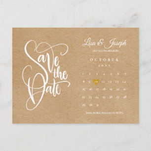 Rustic Calendar Gold Heart Save the Date Briefkaar Briefkaart