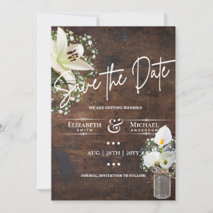 Rustic Calla Lily Save Date White Wood LeahG Kaart