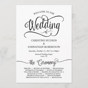Rustic Calligraphy, Black font, Wedding Ceremony Programma