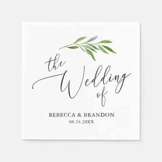 Rustic Calligraphy Greenery Wedding Monogram Napki Servet (Voorkant)