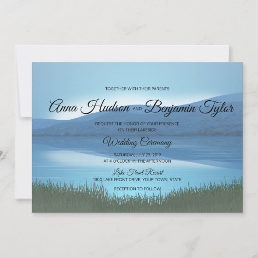 Rustic Calming Lakeside Mariage Invitations de l'é (Devant)