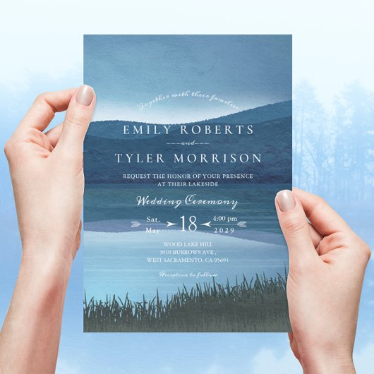 Rustic Calming Lakeside Wedding Kaart