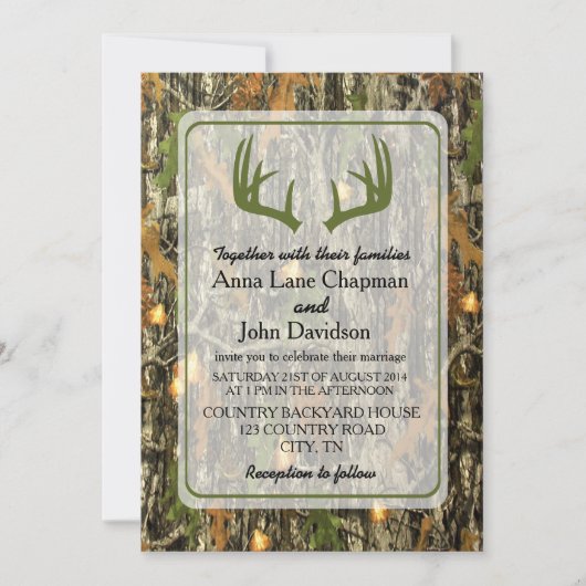 Rustic Camo Antler Wedding Invitation Kaart (Voorkant)