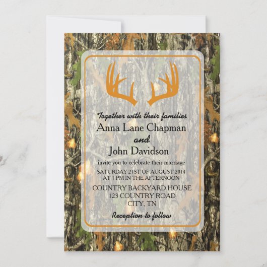 Rustic Camo Antler Wedding Invitation Kaart (Voorkant)