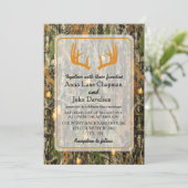 Rustic Camo Antler Wedding Invitation Kaart (Staand voorkant)