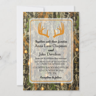 Rustic Camo Antler Wedding Invitation Kaart