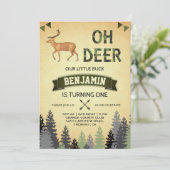 Rustic Camo Deer Hunting First Birthday Invitation Kaart (Staand voorkant)