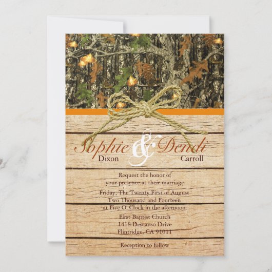 Rustic Camo Wedding Invitation Kaart (Voorkant)