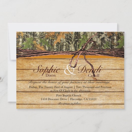 Rustic Camo Wood Wedding Uitnodiging (Voorkant)