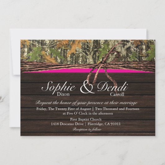 Rustic Camo Wood Wedding Uitnodiging (Voorkant)