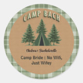 Rustic Camp Bach Plaid, Evergreen Tent Aangepaste  Ronde Sticker (Voorkant)