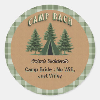 Rustic Camp Bach Plaid, Evergreen Tent Aangepaste  Ronde Sticker