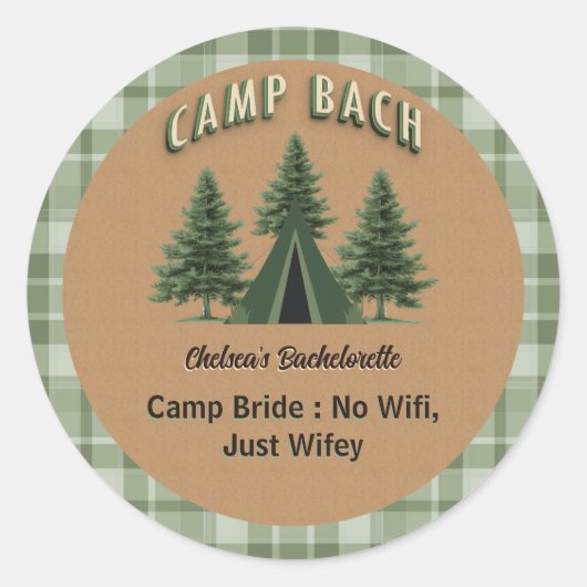 Rustic Camp Bach Plaid, Evergreen Tent Aangepaste  Ronde Sticker (Voorkant)