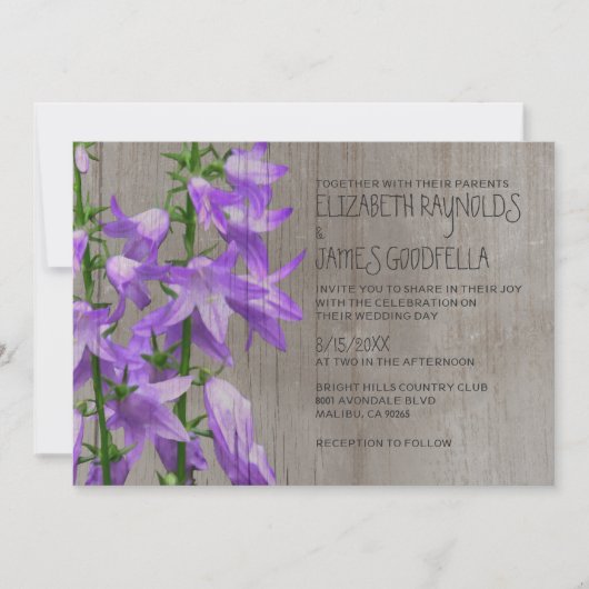 Rustic Campanula Wedding Invitations Kaart (Voorkant)
