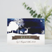 Rustic Campground Wedding RSVP met Deer en Trees Kaartje (Staand voorkant)