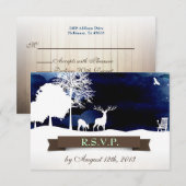 Rustic Campground Wedding RSVP met Deer en Trees Kaartje (Voorkant / Achterkant)