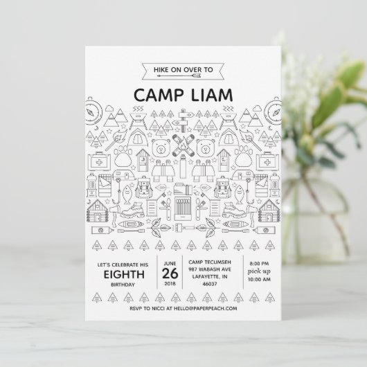 Rustic Camping Anniversaire de fête Invitation pou (Debout devant)