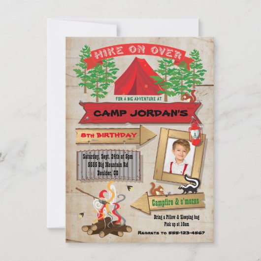 Rustic Camping Anniversaire Fête Photo Invitation (Devant)