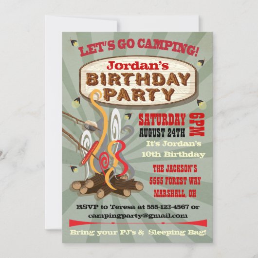 Rustic Camping Invitations de fête d'anniversaire (Devant)