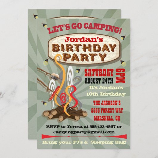 Rustic Camping Invitations de fête d'anniversaire (Devant / Derrière)