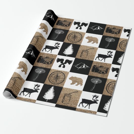 Rustic Camping Outdoor Adventure Cadeaupapier (Uitgerold)