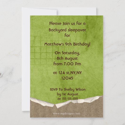 Rustic Camping Party Invitations d'anniversaire (Dos)