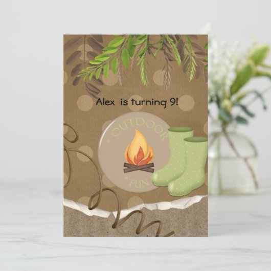 Rustic Camping Party Invitations d'anniversaire (Debout devant)