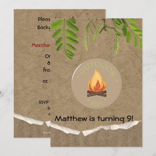 Rustic Camping Party Invitations d'anniversaire (Devant / Derrière)