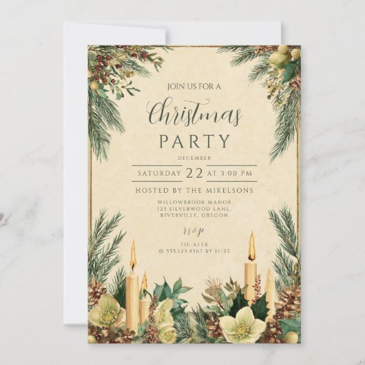 Rustic Candle Pinecone Kerstfeest Kaart (Voorkant)