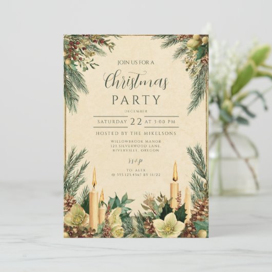 Rustic Candle Pinecone Kerstfeest Kaart (Staand voorkant)