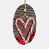 Rustic Candy Cane Heart Love Personalized Keramisch Ornament (Rechts)