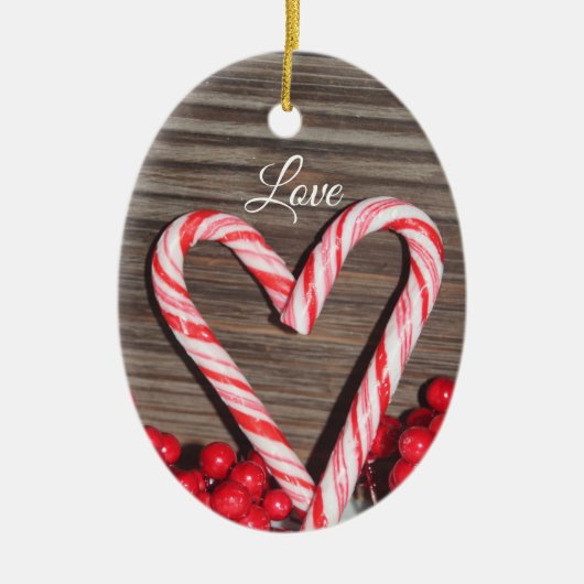 Rustic Candy Cane Heart Love Personalized Keramisch Ornament (Voorkant)