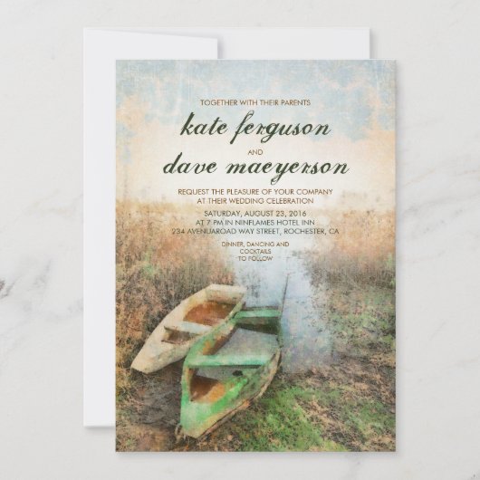 Rustic Canoe Waterfront Invitations de mariage (Devant)