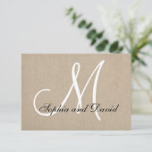 Rustic Canvas Wedding RSVP Monogram Kaart (Staand voorkant)