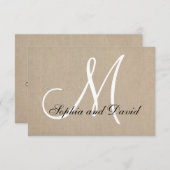 Rustic Canvas Wedding RSVP Monogram Kaart (Voorkant / Achterkant)