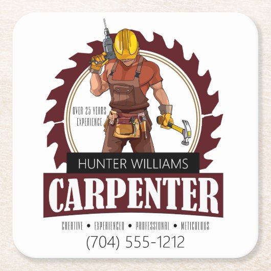 Rustic Carpenter Tools Woodworking Vierkante Kartonnen Onderzetter (Voorkant)