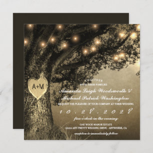 Rustic Carved Oak Tree Wedding Invitations Kaart