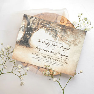 Rustic Carved Oak Tree Wedding Kaart