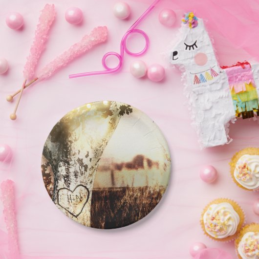 Rustic Carved Tree & String Lights Country Wedding Papieren Bordje (Feest)