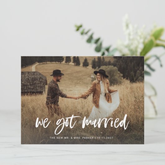 Rustic Casual Script Photo Elopement Aankondiging (Staand voorkant)