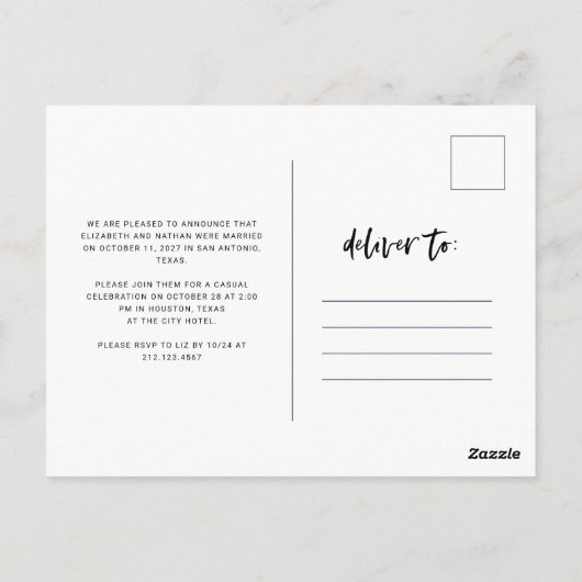 Rustic Casual Script Photo Elopement Aankondiging Briefkaart (Achterkant)