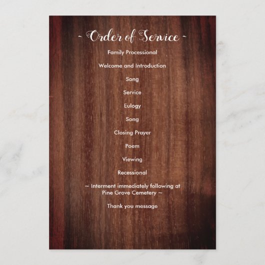 Rustic Celebration of Life Memorial Funeral Progra Programma (Achterkant)